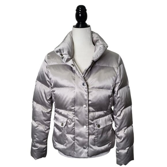 Talbots Women’s Silver Grey Puffer Jacket Duck Down Size S - Picture 4 of 6